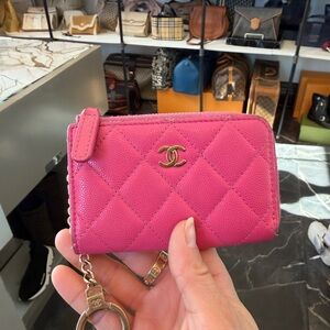 CHANEL Fuchsia Quilted Card Wallet
